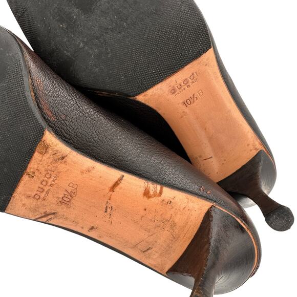 Gucci Vintage Brown Leather Pointed Toe Bootie Heels Size 10.5 - Picture 4 of 12